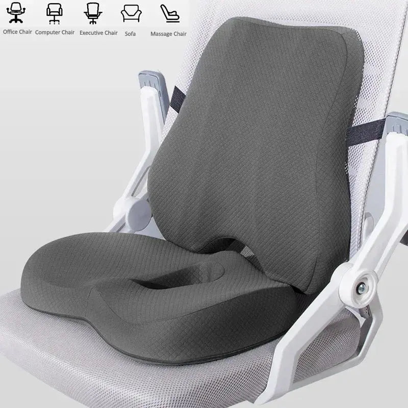 Ensemble de coussin de siège orthopédique + support lombaire pour bureau et voiture - Ergo-Coussin